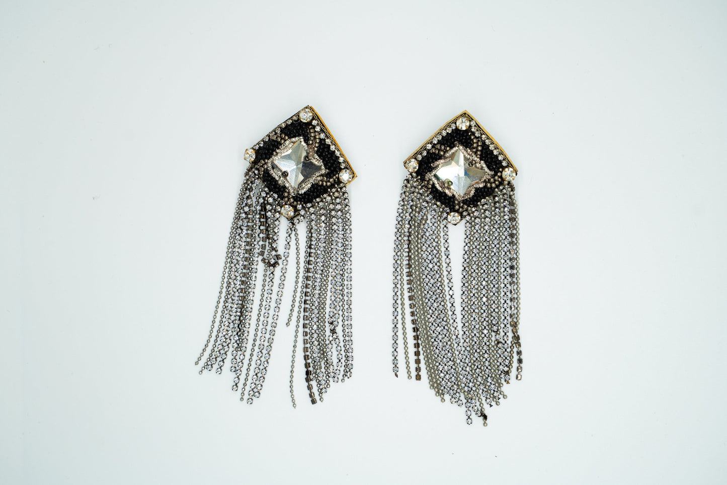 Black Silver Danglers Party Wear Earrings