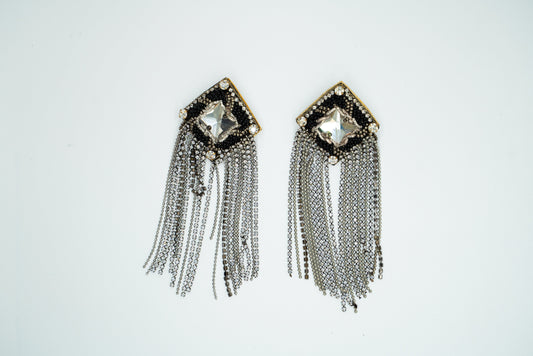 Black Silver Danglers Party Wear Earrings