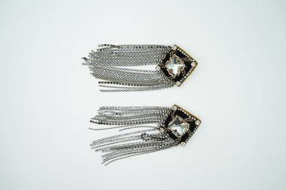 Black Silver Danglers Party Wear Earrings
