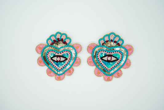 Blue Pink Heart Earrings