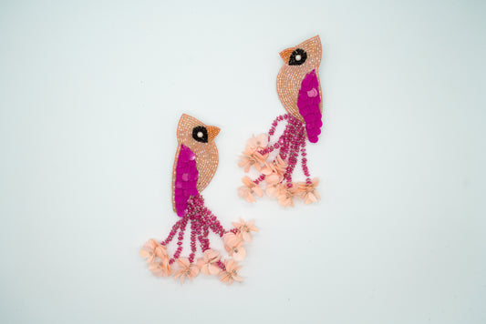 Sequin Pink Parrot Statement Earrings