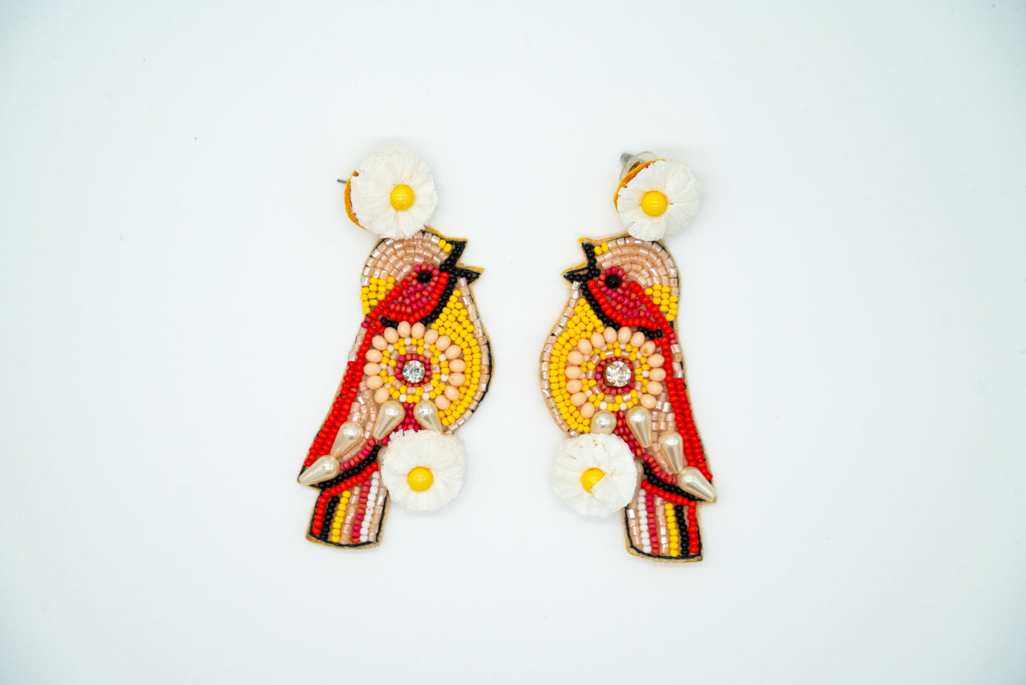 Miniature Birdy Earrings with Playful white, Colorful Beads
