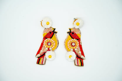 Miniature Birdy Earrings with Playful white, Colorful Beads