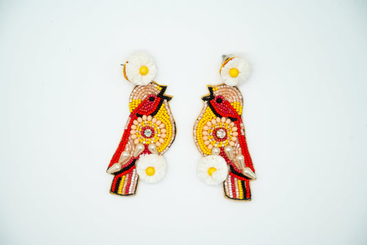 Miniature Birdy Earrings with Playful white, Colorful Beads