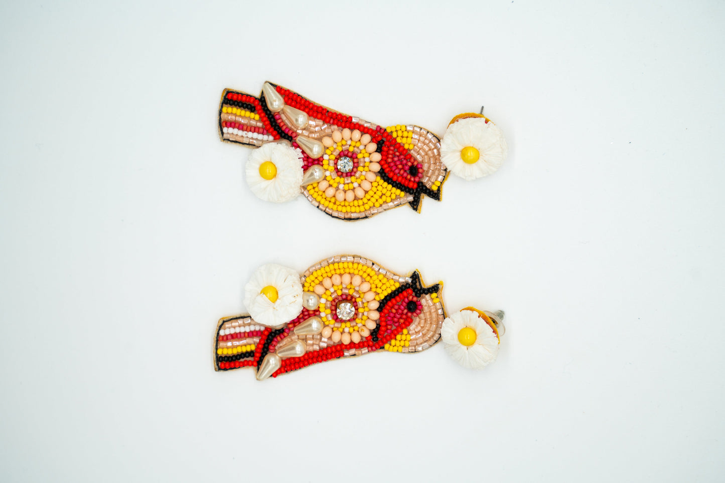 Miniature Birdy Earrings with Playful white, Colorful Beads